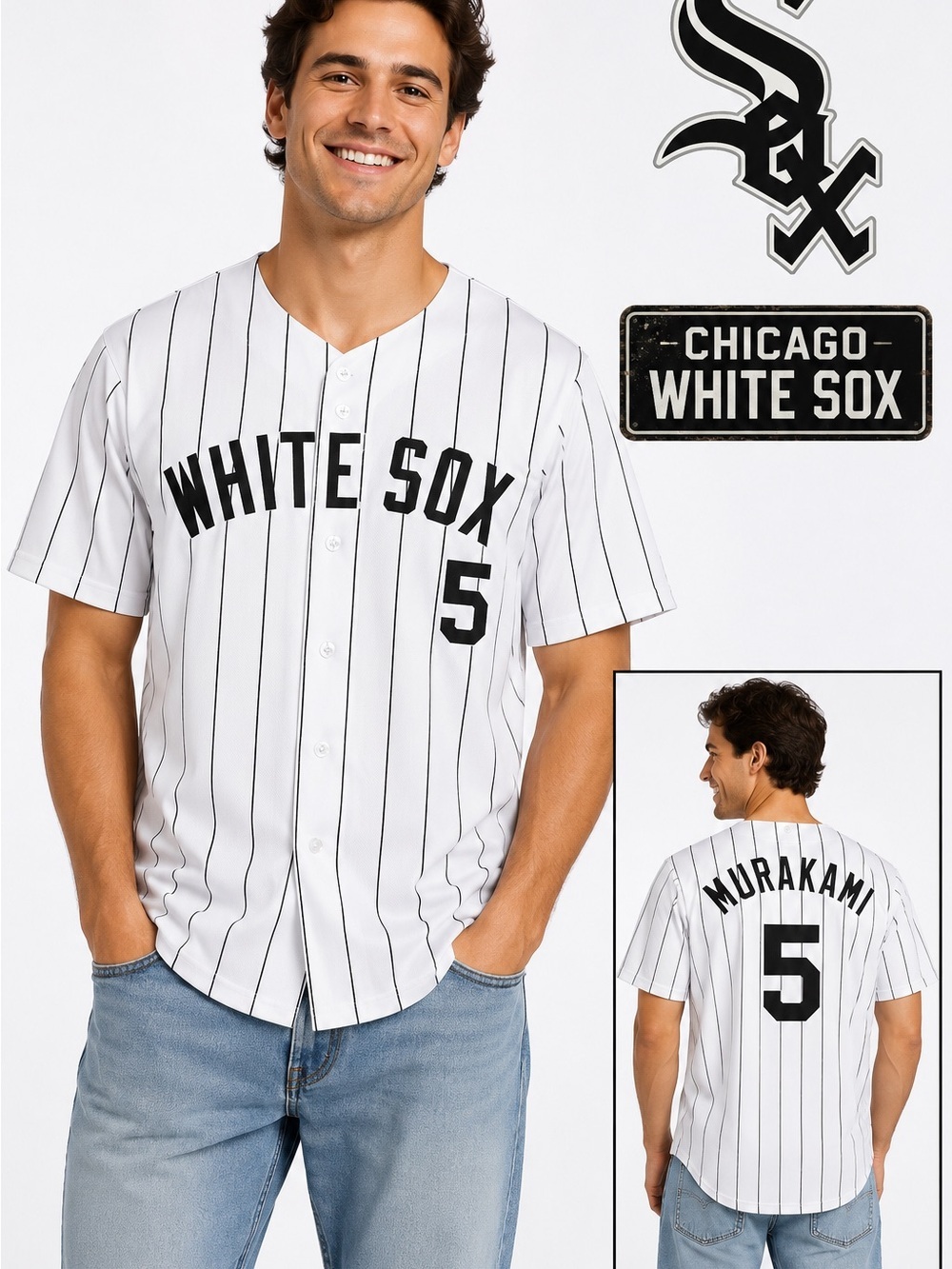 Chicago White Sox Murakami Rookie Men’s Pinstripe Baseball Jersey - White/Black